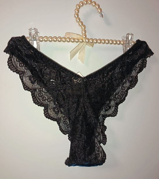 🖤✨ Black Lace & Electric Blue Metallic Brazilian Knickers – Size 2XL 20 ✨🖤