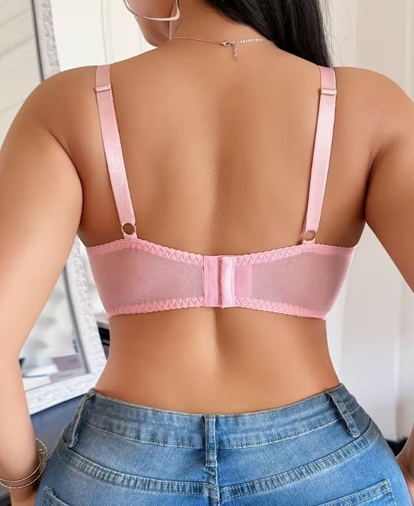 💗✨ Pink Satin Lace Bra – Silky Supportive Underwired Lingerie ✨💗 size 3XL
