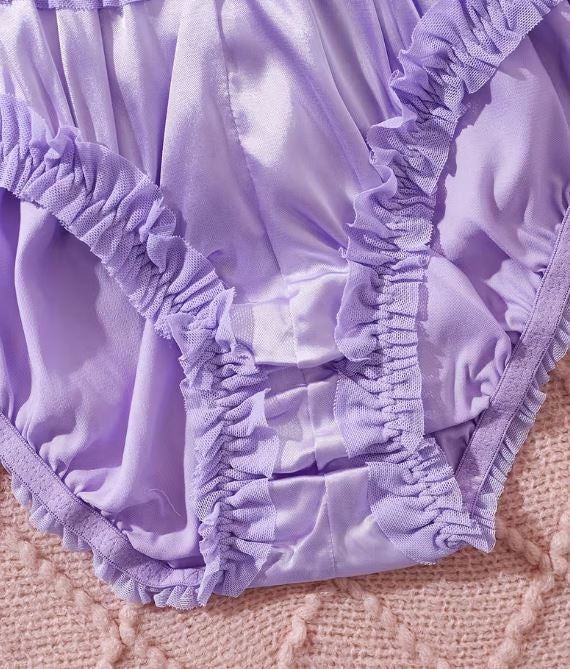 💜✨ Lilac Satin Frill Knickers – Silky Lace Trim Briefs ✨ sissy 💜 size 12-14 L