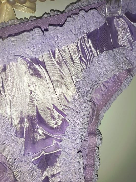 💜✨ Lilac Satin Frill Knickers – Silky Lace Trim Briefs ✨ sissy 💜 size 12-14 L