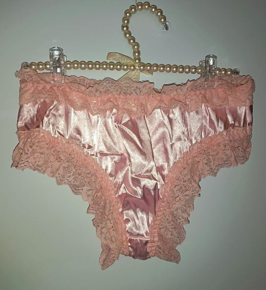 🎀 Pink Satin Lace Frilly Knickers with Bows soft silky feel sissy size M 10 🎀