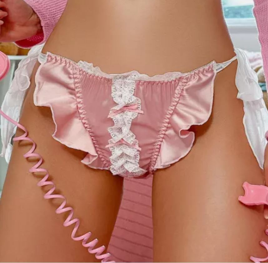 🎀 Pink Satin Lace Frill Knickers 💕 Side Tie Ruffle Lingerie Panties size 10 M
