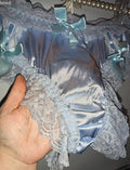 💙 Blue Satin Lace Frilly Knickers with Bows soft silky feel sissy size S 8 🎀