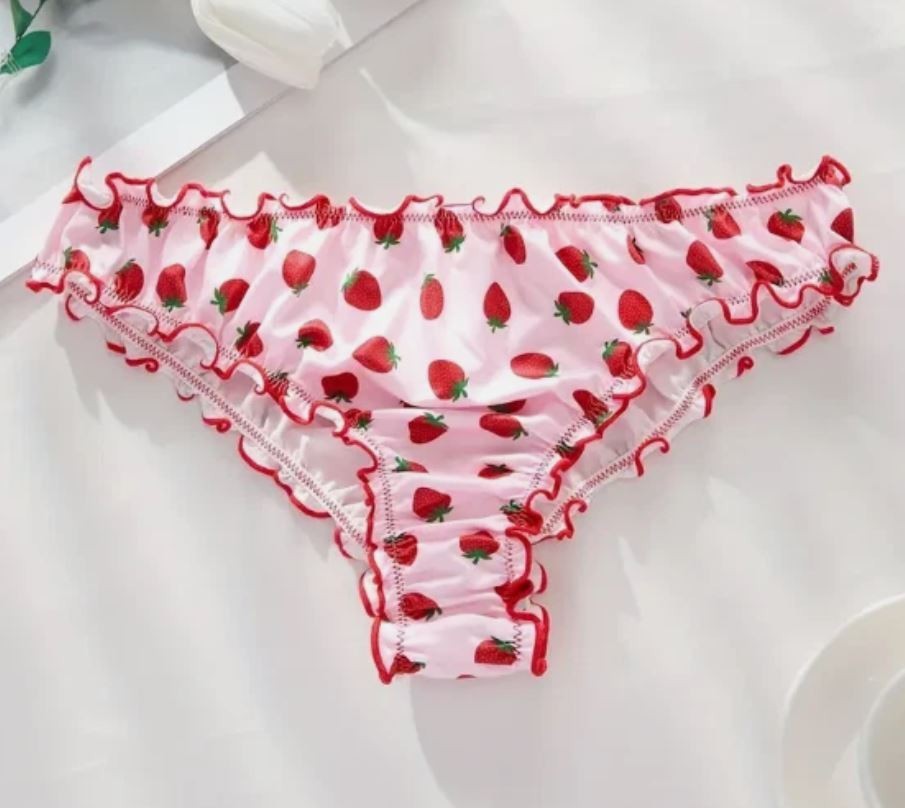 🔥🍓 Strawberry Print Frilly Knickers Women’s Size M UK 10 Cute Ruffle Briefs 🍓