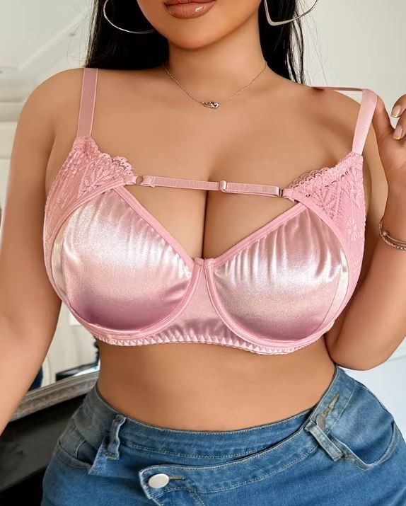💗✨ Pink Satin Lace Bra – Silky Supportive Underwired Lingerie ✨💗 size 3XL