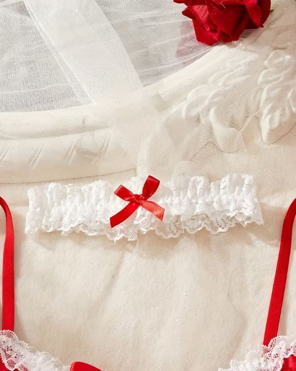 Plus Size 20 Sexy Red Maid Lingerie Set Apron Dress Lace Bow Outfit 2XL cosplay