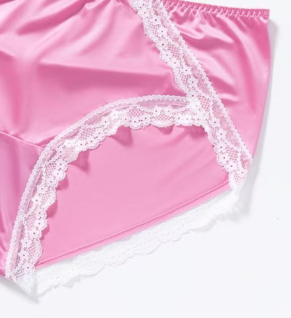💗✨ Silky feel Pink Satin Lace Knickers – Soft Glossy Briefs ✨💗size 4XL UK 24
