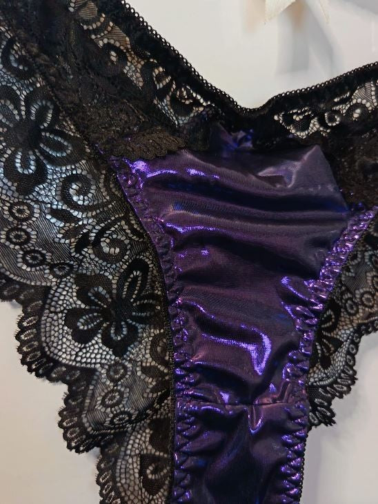 🖤✨ Black Lace & Electric purple Metallic Brazilian Knickers – Size 3XL 22 ✨🖤