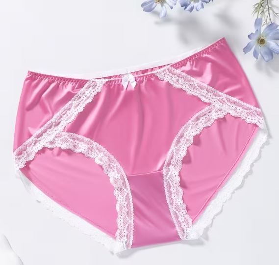 💗✨ Silky feel Pink Satin Lace Knickers – Soft Glossy Briefs ✨💗size 4XL UK 24