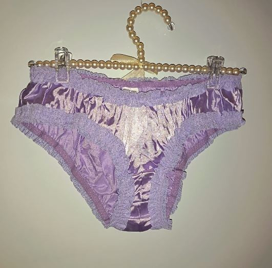💜✨ Lilac Satin Frill Knickers – Silky Lace Trim Briefs ✨ sissy 💜 size 12-14 L