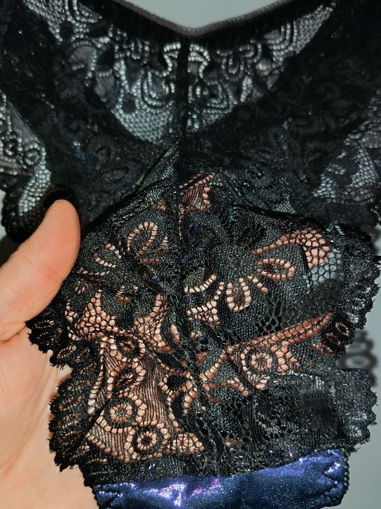 🖤✨ Black Lace & Electric purple Metallic Brazilian Knickers – Size 3XL 22 ✨🖤