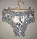 💙 Blue Satin Lace Frilly Knickers with Bows soft silky feel sissy size M 10 🎀