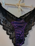 🖤✨ Black Lace & Electric purple Metallic Brazilian Knickers – Size 3XL 22 ✨🖤