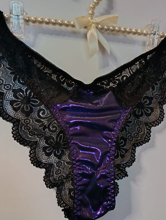 🖤✨ Black Lace & Electric purple Metallic Brazilian Knickers – Size 3XL 22 ✨🖤
