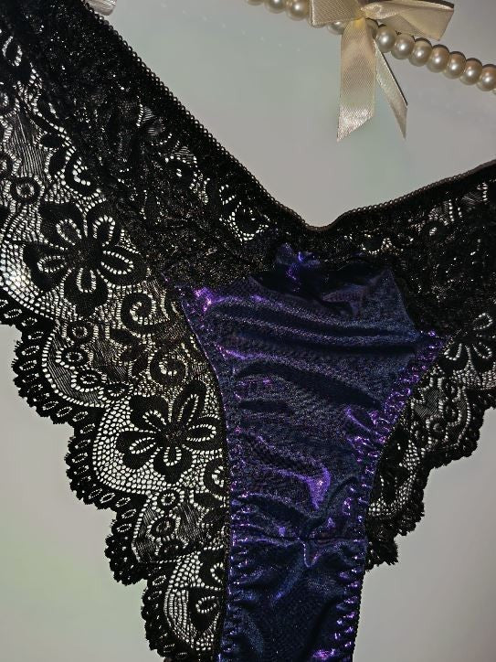 🖤✨ Black Lace & Electric Purple Metallic Brazilian Knickers – Size 2XL 20 ✨🖤