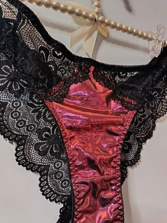 🖤✨ Black Lace & Electric Pink Metallic Brazilian Knickers – Size 2XL 20 ✨🖤