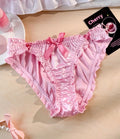 🎀Sexy Pink Satin Frilly Panties Bow Kawaii Lingerie Knickers silky size M UK 10