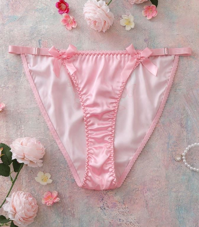 🌸Ladies Pink Satin Butterfly Knickers Love You Print tanga style size 4XL 24