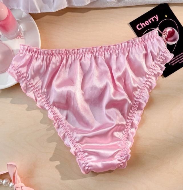 🎀Sexy Pink Satin Frilly Panties Kawaii Lingerie Knickers silky size XL UK 16-18