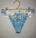 💙 Women Blue Bikini Briefs silky satin white Ribbon Bow Detail sissy size M 10