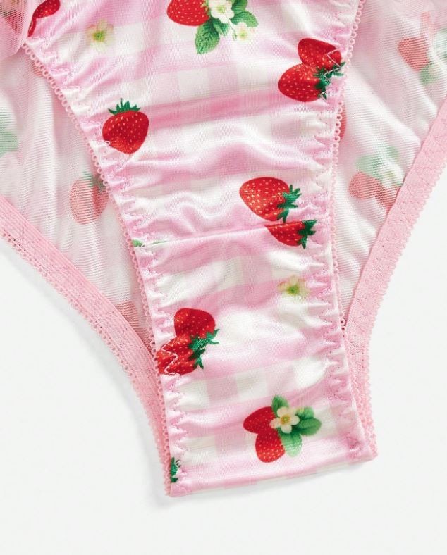 🍓Strawberry Frill Knickers Sheer Mesh Ruffle Panties with Bow Detail 🍓size S 8