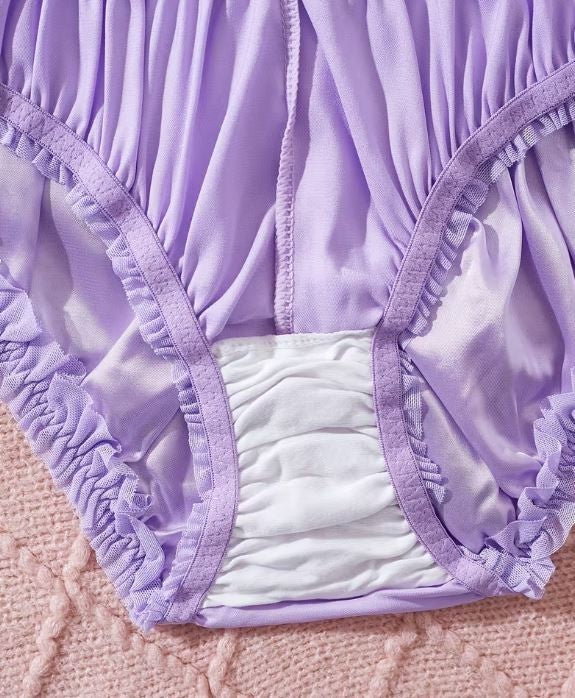 💜✨ Lilac Satin Frill Knickers – Silky Lace Trim Briefs ✨ sissy 💜 size 16-18 XL