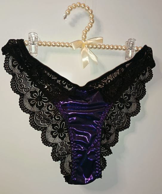 🖤✨ Black Lace & Electric purple Metallic Brazilian Knickers – Size 3XL 22 ✨🖤
