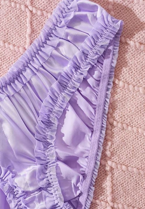 💜✨ Lilac Satin Frill Knickers – Silky Lace Trim Briefs ✨ sissy 💜 size 12-14 L