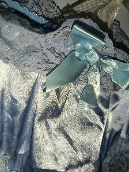 💙 Blue Satin Lace Frilly Knickers with Bows soft silky feel sissy size M 10 🎀