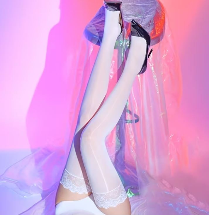 💙✨ White Thigh High Stockings Sheer Lace Top Hold Ups ✨💙non slippery oil shine