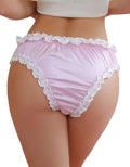 Satin Frilly Ruffle Briefs Pink Bow Detail Sissy Knickers polka dot trims size 12-14 L