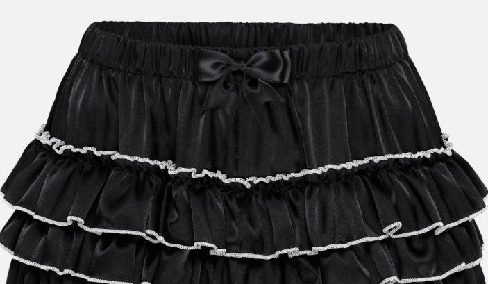 Silky satin bloomers black shorts pants ruffled lace trim sissy size M / UK 10