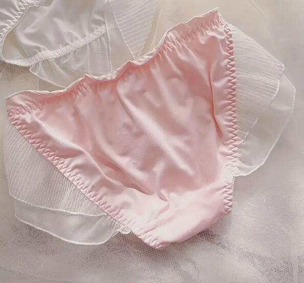 HOT! Japanese soft silky feel mesh trim panties embroidered bow tanga #sissy
