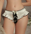 Women's stunning soft silky feel satin panties lace & bow detail trim sissy