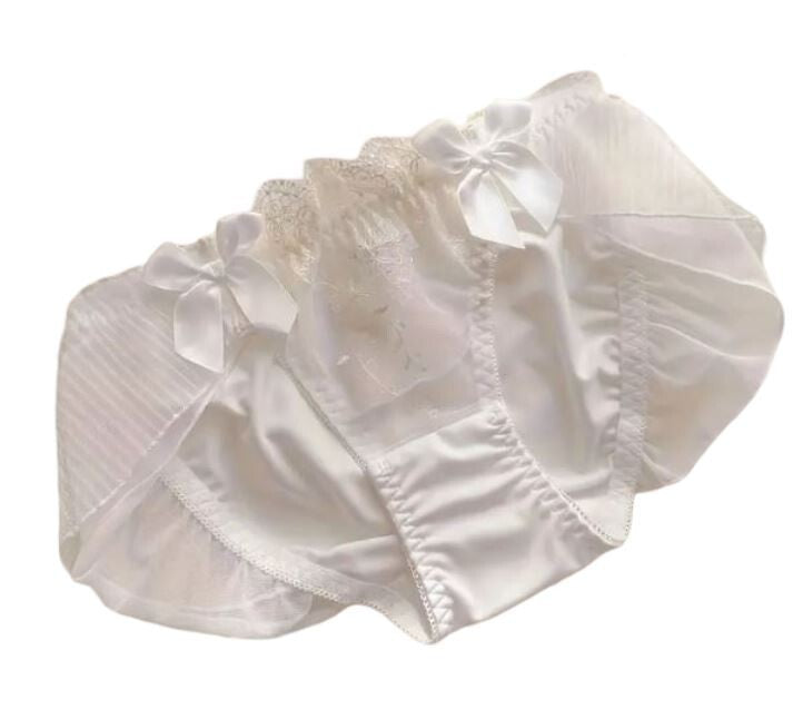 HOT! Japanese soft silky feel mesh trim panties embroidered bow tanga #sissy