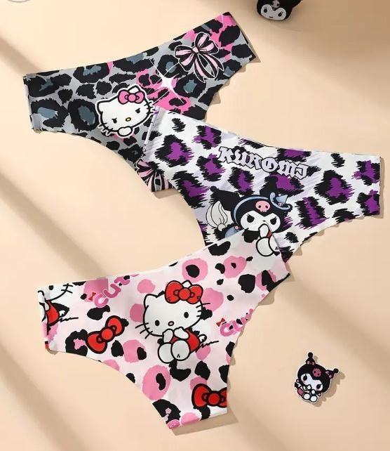 Womens ice silky feel satin plus panties seamless cartoon print size 2XL - UK 20