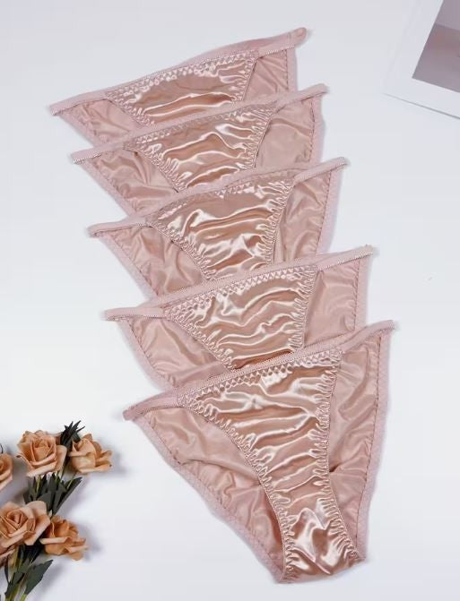1x Womens pink soft silky feel satin tanga panties knickers  sissy size 8 (S)
