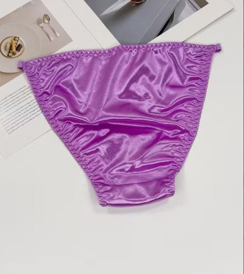 1x Womens purple soft silky feel satin tanga panties knickers  sissy size 8 (S)