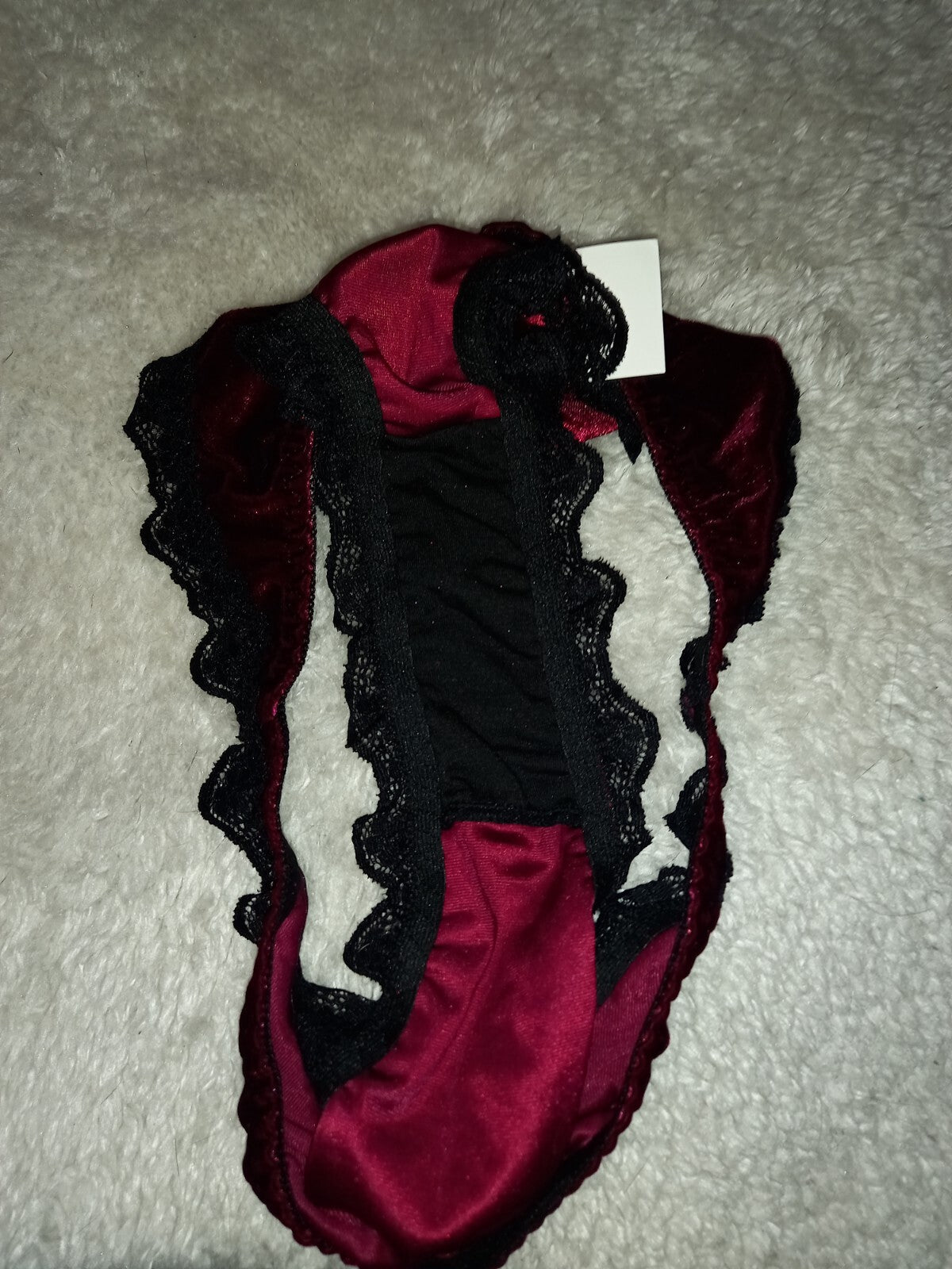 Soft Velvet & Lace with Batwing Pendant decor Triangle Panties sissy CD TV