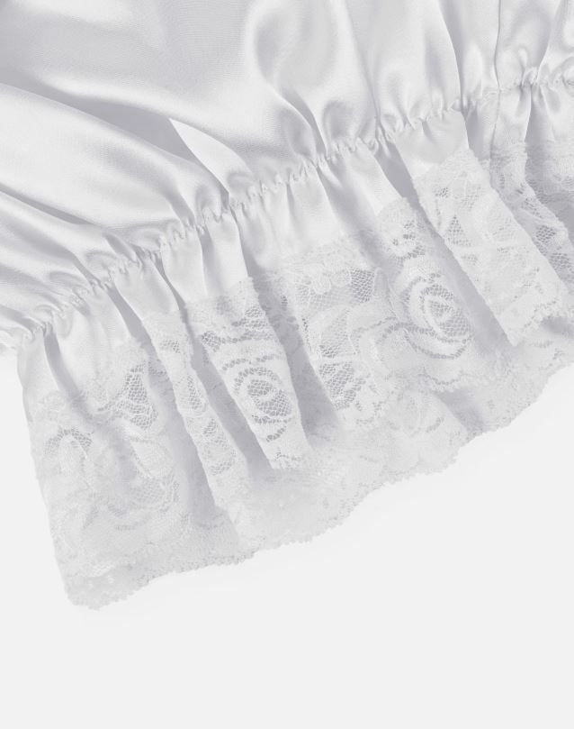 Silky satin bloomers white shorts pants ruffled touch of lace sissy size M/UK 10
