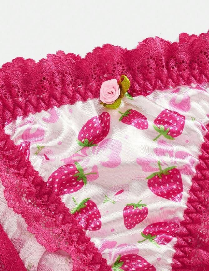 Women's strawberry soft silky feel satin knickers side ties for comfort sissy