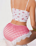 Gingham satin silky Panties Bow and lace trim Detail Knickers size L UK 12-14