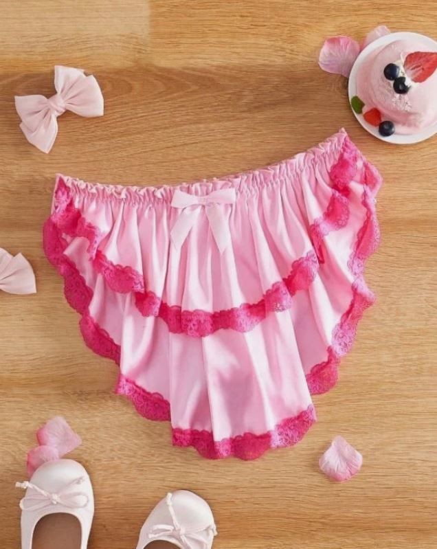 women satin silky feel knickers pink skirt look back ruffles sissy size 16/18 XL