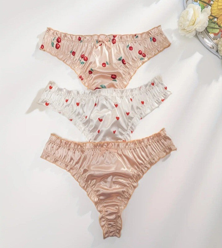 Silky thongs satin knickers bow detail frill trim beautiful and comfy