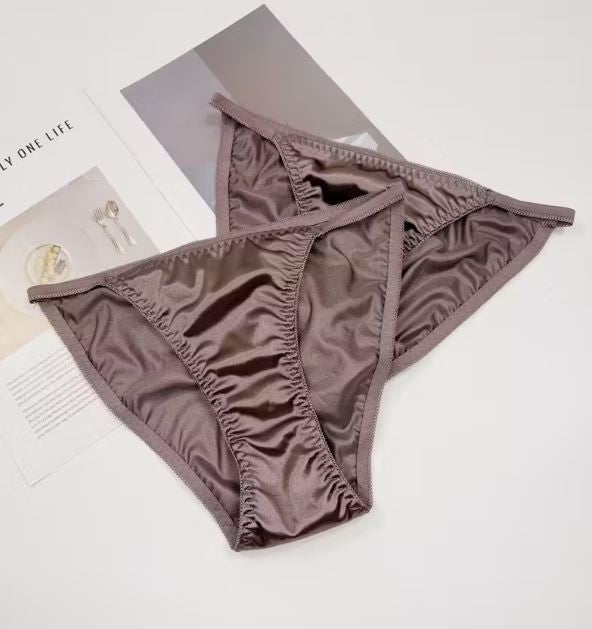 1x Womens grey silky feel soft satin tanga panties knickers  sissy size 10 (M)