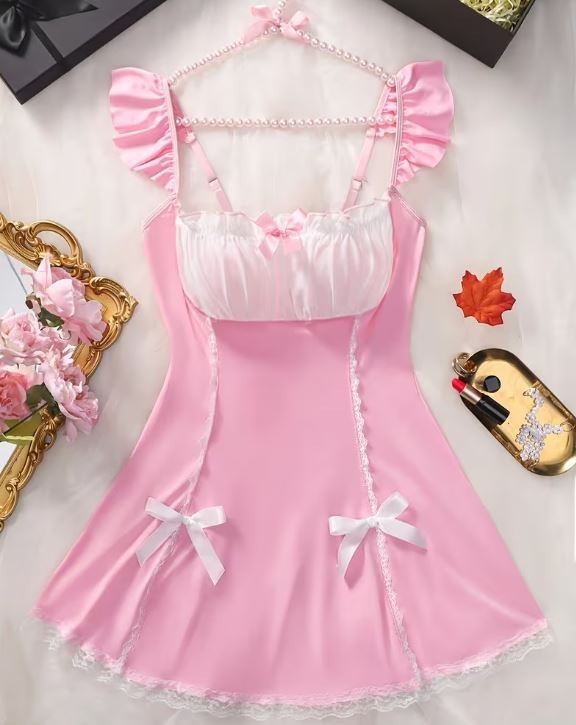 Plus Size 16-18 Sexy pink Maid Lingerie nightie Dress Lace Outfit XL cosplay