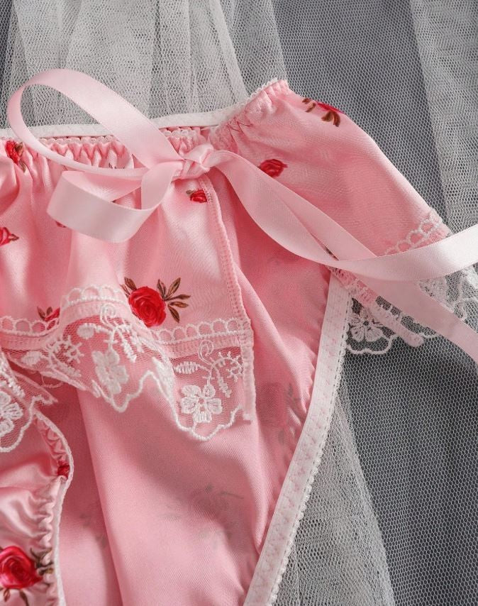 Womens floral print pink silky feel satin knickers panties sissy size 16/18 (XL)