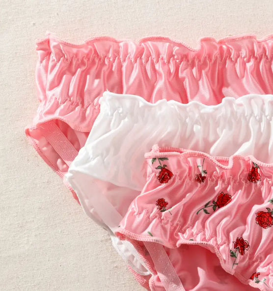 Women's Sexy soft silky feel knickers satin panties with rose design sissy TV CD