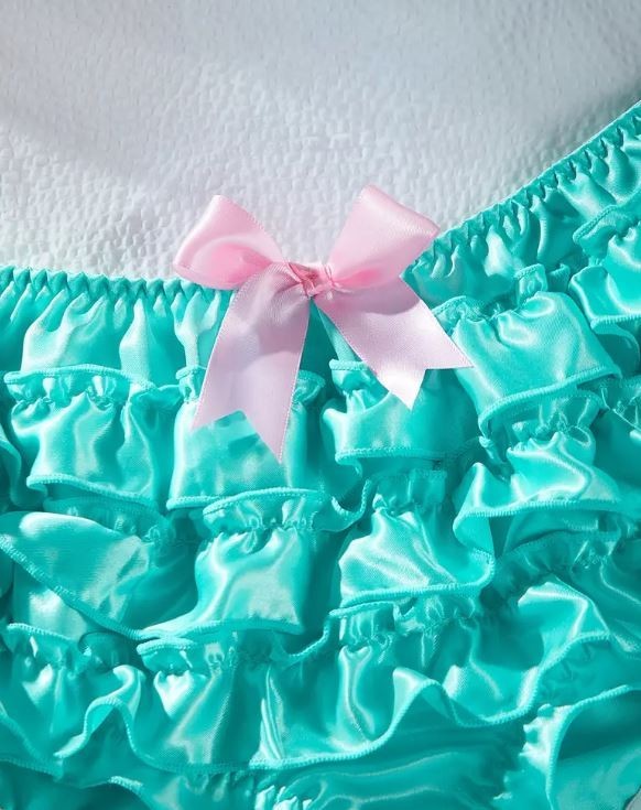 Women's silky feel knickers satin turquoise panties ruffles bow size 8 small