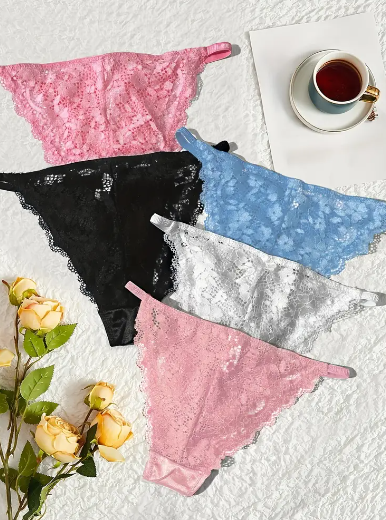 Lace and silky feel knickers, soft, comfy and stretchy, satin tanga style beauty